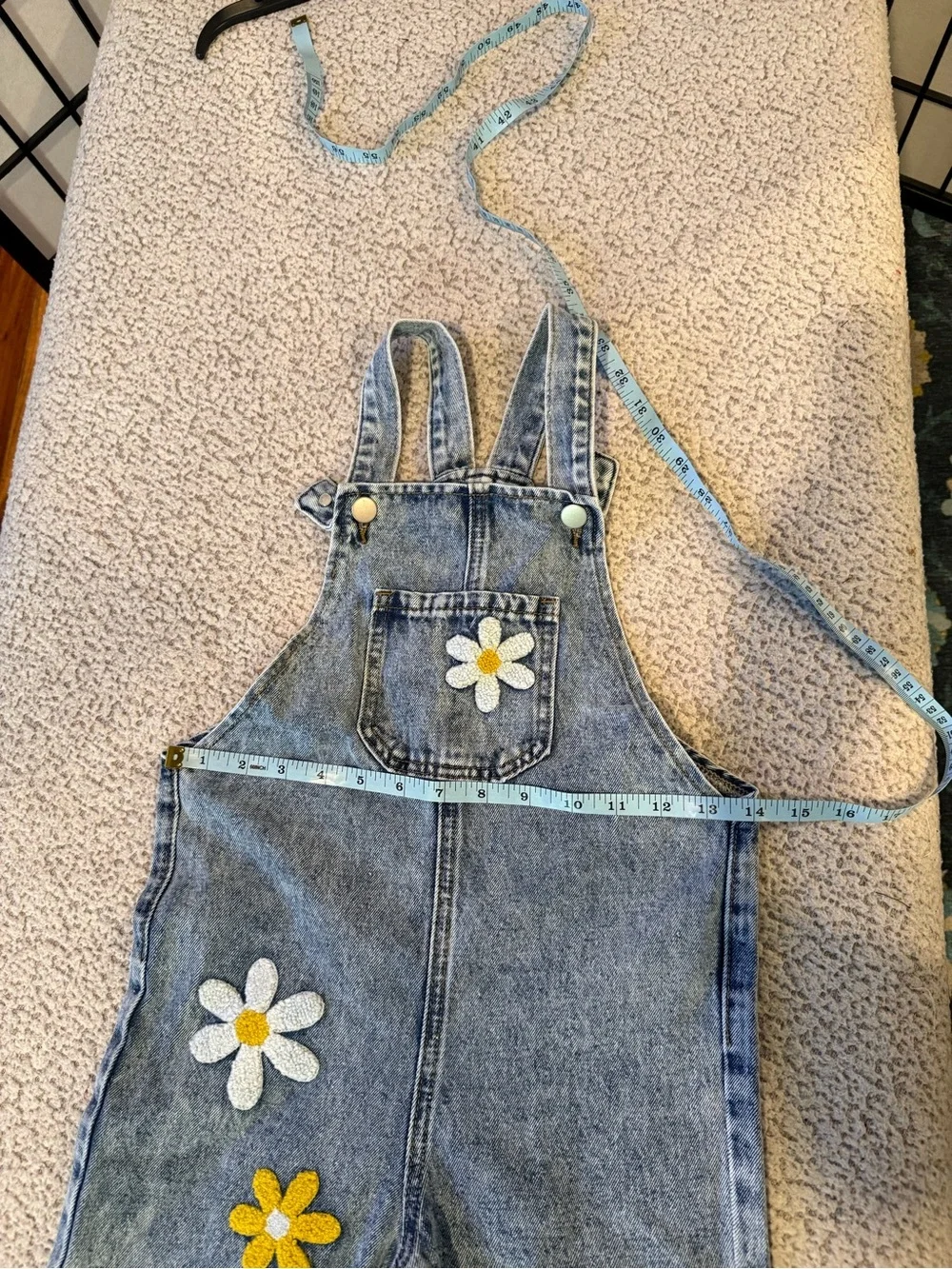 🌼Girls Floral Embroidered Denim Jean Overalls Size 7Y Wide Leg Boho Daisy NWT🌼